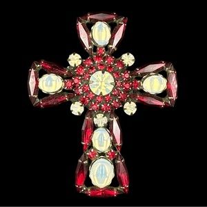 Alice Caviness Signed Rare Vintage Red Christian Cross Brooch